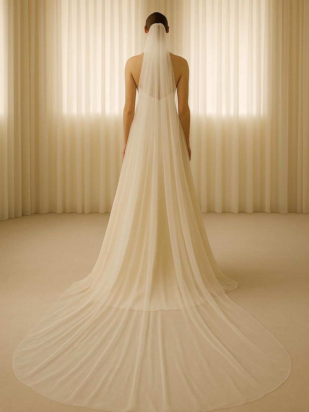 Bridal Long Tulle Veil in Ivory - Classic Wedding Hair Accessory